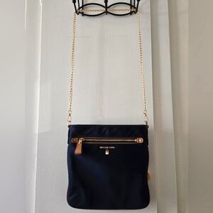 Michael Kors Kelsey Navy Blue Tan Nylon Shoukder Bag